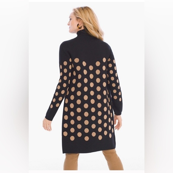 Talbots polka dot long sweater cardigan open S M black tan - Picture 2 of 6